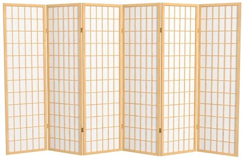 Red Lantern 5 ft. Tall Window Pane Shoji Screen - Natural - 6 Panels