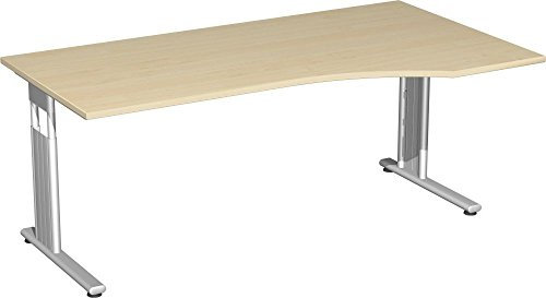 Geramöbel PC-Schreibtisch rechts höhenverstellbar, 1800x1000x680-820, Ahorn/Silber