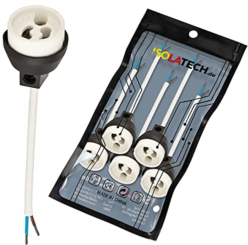 ISOLATECH 5x GU10 brandskydd keramiska socklar | VDE RoHS 230-250 Volt 2A max.100W 0,75mm 2 kablar LED Halogen