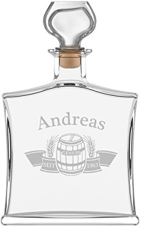 polar-effekt Personalisierte Edle Whiskyflasche mit Gravur - 700 ml Dekanter mit Glass Verschluss - Whisky-Karaffe Geschenk zum Geburtstag - Motiv Fass im Banner