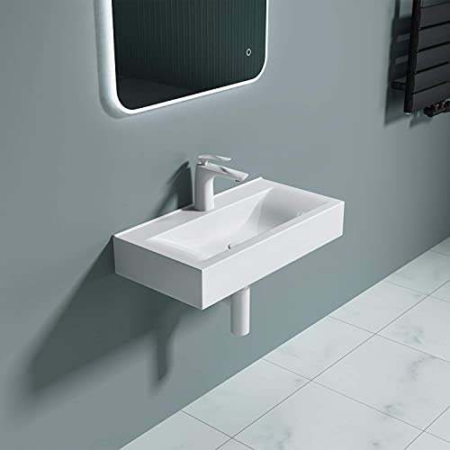 Durovin Bathrooms Ceramic Basin - Wall Hung or Counter Top Mount Sink - Single Tap Hole Without Overflow - Rectangular 600 x 310mm (WXD)