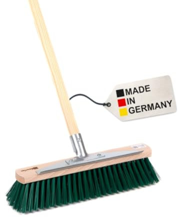 BawiTec Allzweckbesen, 40cm Breit/Lang, mit Kratzleiste/Schabekante und Metall-Stielhalter, Gartenbesen mit Stiel Besenstiel 160cm, Straßenbesen, grüne Borsten, Besen für Garten, Straße usw.