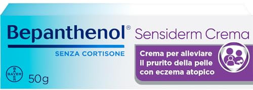 Bepanthenol Sensiderm Crema Idratante Corpo Viso e Mani, Crema Dermatite Atopica, Eczema e Prurito della Pelle, Crema Viso Pelle Secca e Sensibile, Lenitiva per Adulti e Bambini, Senza Cortisone, 50g