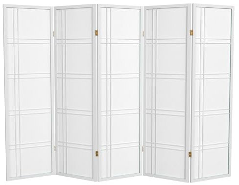 Red Lantern 5 ft. Tall Double Cross Shoji Screen - White - 5 Panels