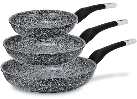 EliteHoff Pfannenset Induktion 3-teilig (20/24/28 cm), Induktionspfannen-Set, Aluminiumguss mit Antihaftbeschichtung und Silikongriff, Bratpfannenset für alle Herdarten, Grau