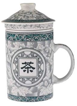 lachineuse - Tisania cinese - Tazza per infusione in porcellana - Con infusore e coperchio - Colore verde e bianco - Stoviglie tradizionali della Cina - Per tè, infusione - Idea regalo asiatica