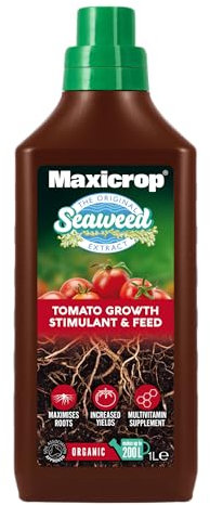 Maxicrop XOTNF61L Organic Tomato Natural Fertiliser, 1L - Organic Tomato Plant Food - for Great Tasting Tomatoes - Added Seaweed Extract for Healthy Plant Growth - Growing Vegetables