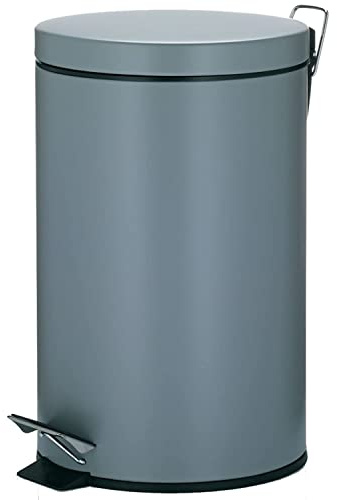 kela 10933 Treteimer mit Verschlussdämpfung, Pedalbedienung, 12 l, 39 cm Höhe, Metall, Silent Close Leandro, Grau, 28,5000 x 26,0000 x 41,5000 cm