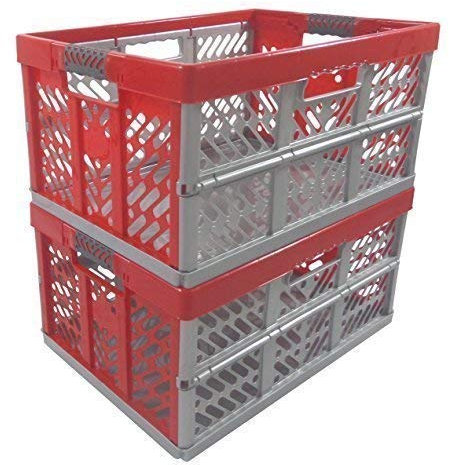 OKT Germany GmbH KiNDERWELT Profi - 2 x Robuste Klappbox 45 L bis 50 kg - Box, Kiste, Korb zur Aufbewahrung, Transport - rot-silber
