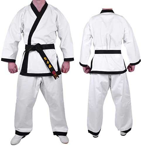 MAR | White Karate Gi, Karate Trousers | Men & Women; Kids & Adult Sizes | Traditional Uniform Black Trims, 8oz Fabric Suit, Kids Karate Suit + FREE Karate Belt