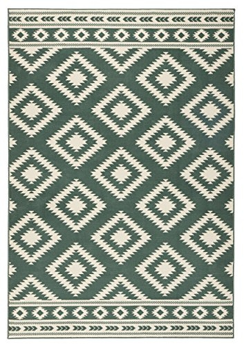 Hanse Home Kurzflor Teppich Ethno Grün Creme, 80x200 cm