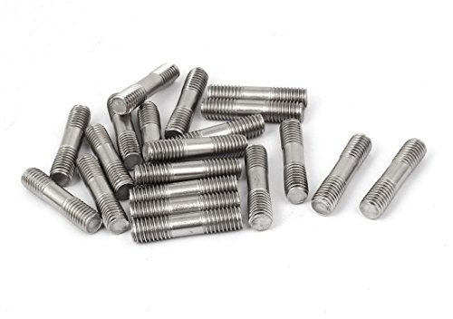 sourcing map Goujon Double Extrémité Filetage Vis Dents Tige 304 Inox Acier M8 x 35mm Argenté 20Pcs