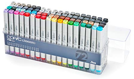 COPIC Klassisk färgad markörpenna – set med 72 B, för konst & hantverk, färgning, grafik, highlighter, design, anime, professionella och nybörjare, konsttillbehör och målarböcker