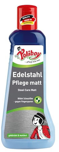 POLIBOY Edelstahlpflege matt - Edelstahlreiniger zum Reinigen von mattierten und gebürsteten Edelmetall - 1x 200ml - Made in Germany
