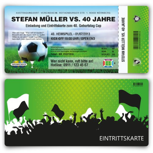 Kartenmachen.de Einladungskarten zum Geburtstag (10 Stück) als Fussballticket Karte Ticket Fussball Einladung