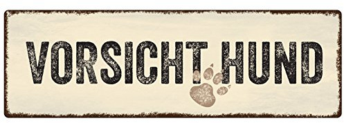Interluxe METALLSCHILD Shabby Vintage Blechschild VORSICHT HUND Vintage Geschenk Tierisch Shabby