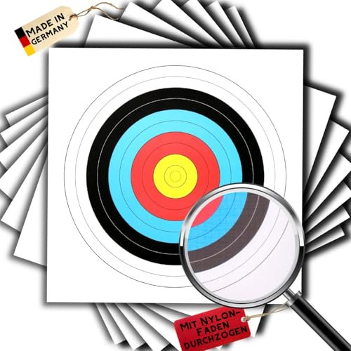 20 Stück Zielscheibenauflagen nach FITA Abmaßen mit Nylon Fäden - Ø 60cm - Bogenschießen Zielscheibe Auflage 60x60 cm - Zielpapier für Jagd & Training