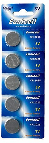 EUNICELL CR2025 DL2025 BR2025 3V 150 mAh Lithium, 5 Knopfzellen für Autos | 5 EUNICELL CR2025 Lithium-Batterien mit 3V und 150 mAh für kompatible Autoschlüssel, Fernbedienungen, Waagen.