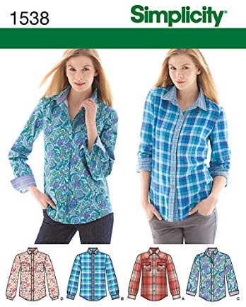 Simplicity 1538 Women's Button Up Shirt Sewing Patterns, Sizes 14-22