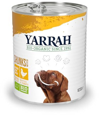 YARRAH Bio Hundefutter Bröckchen Huhn, Brennessel, Tomate 820 g, 6er Pack (6 x 820 g)