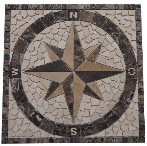 Marbre antique rosone 60x60 cm rose des vents mosaïque insert carrelage Emperador marbre foncé 019