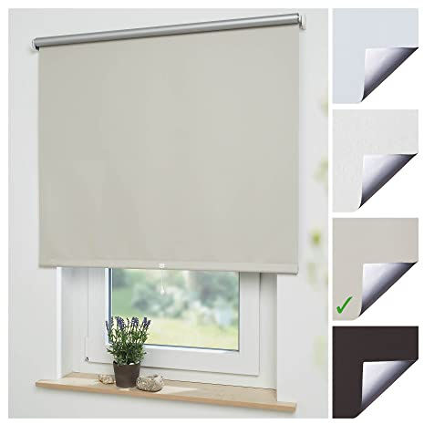 Liedeco® Rollo, Fenster Rollo, Spring-Rollo Mittelzugrollo / 92 x 180 cm (Breite x Höhe), beige/Thermo-Beschichtung, Verdunkelnd, Blickdicht/Breiten 60-200 cm/Variable Montage möglich