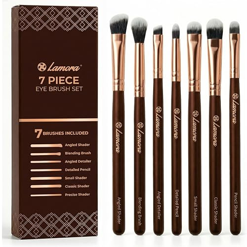 Make Up Eye Brushes Set - Eyeshadow Eyeliner Blending Crease Kit - Best Choice 7 Piece Essentials - Pencil, Shader, Tapered, Definer - Vegan Synthetic Bristles That Last Longer, Apply Better Makeup