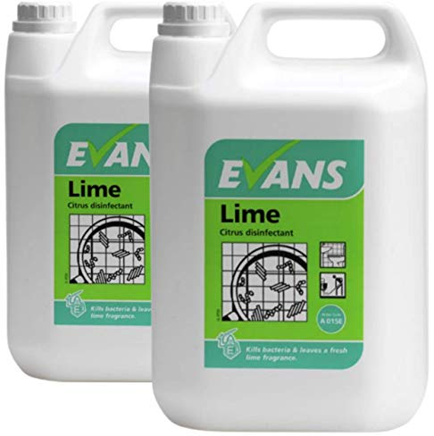 2 x Evans Citrus Lime General Purpose Refreshingly Fragranced Disinfectant 5Ltr Bottles for Floor Toilet Bathroom Sink Drains