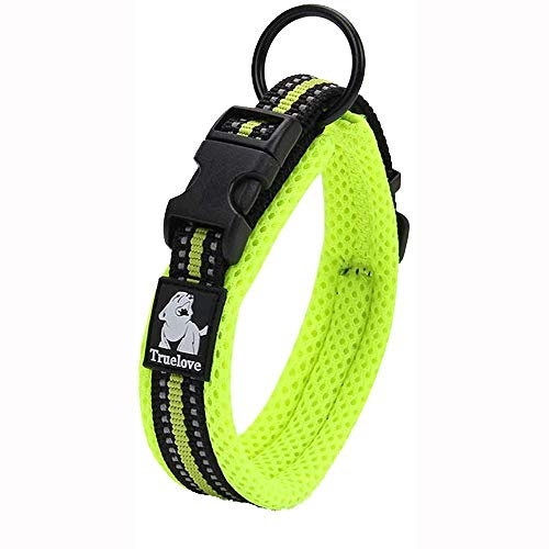 Truelove Hundträningshalsband TLC5011 reflekterande premiumspänne nylonband husdjur hundhalsband, högkvalitativt nylonband ingen kvävning grundläggande halsband nu tillgängliga (2XS, neongul)