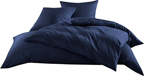 Bettwaesche-mit-Stil Mako-Satin Baumwollsatin Bettwäsche Uni einfarbig zum Kombinieren (Bettbezug 140 cm x 200 cm, Dunkelblau)