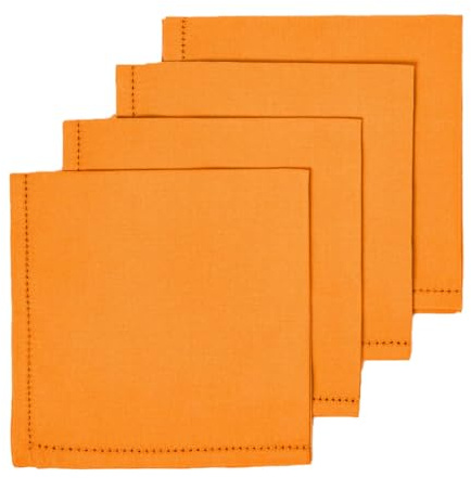 HOMESCAPES Stoffservietten orange, 4er-Set Servietten mit Hohlsaum 45x45 cm, Tischservietten aus 100% Baumwolle, waschbar & wiederverwendbar