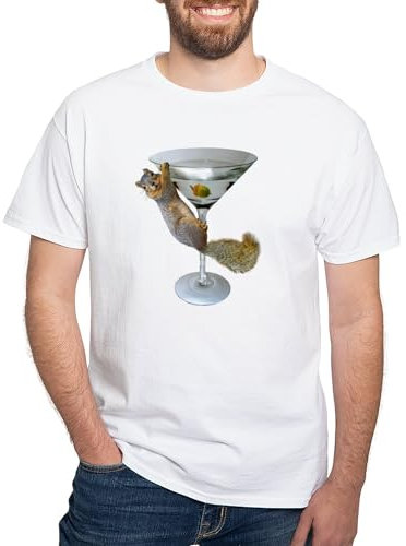CafePress Martini Squirrel White T Shirt Men's Traditional Fit White Casual Tshirt