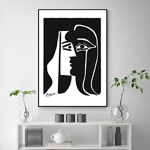 Schwarz Weiß Abstrakte Kunst Kuss Pablo Picasso Bild Leinwand Gemälde Wandkunst Poster und Drucke Wohnzimmer Wohnkultur 60x80cm (24x31in) Rahmenlos