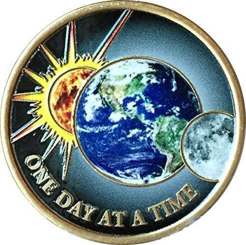RecoveryChip One Day at A Time Universe Sun Moon Earth Medallion Color Serenity Prayer Chip