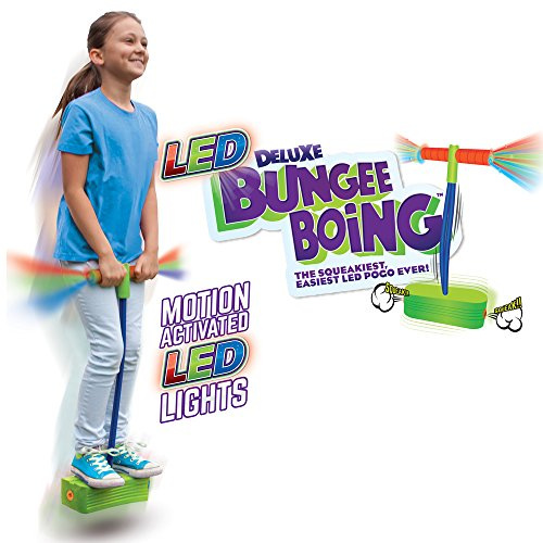 Geospace The Original Deluxe Bungee Boing! by The Squeakiest, Easiest Pogo Ever! for Kids 3 Years and Up (Green with LED)