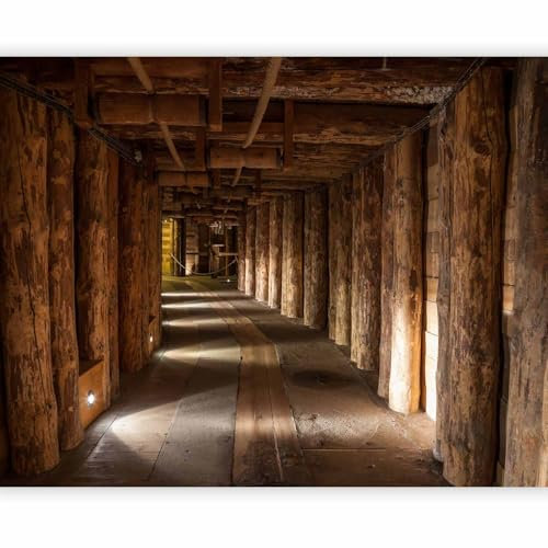 Fototapete - Tapete Tunnel 100x77cm - Foto Tapete Schlafzimmer Wohnzimmer Moderne Vliestapete XXL Wandtapete Motivtapeten 3d Effekt Wand Dekoration - Salzbergwerk Holz Bergwerk Stollen Polen Berbau