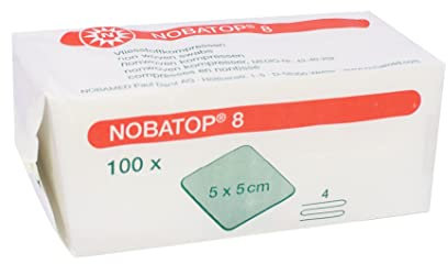 Vliesstoffkompresse 4 - lagig 100 Stück Nobatop 8 unsteril Größe: 5 cm x 5 cm