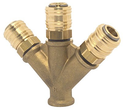 ELMAG 42342 Druckluft Verteiler Messing mit IG 3/8 und 3 Euro Kupplungen