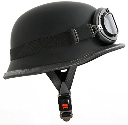ATO Moto Motorradhelm Stahlhelm & Oldtimer Brille Schwarz matt Größe: (L 59/60cm)