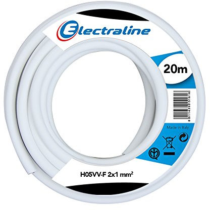 Electraline 11425 H05VV-F Cavo per Prolunghe, Sezione 2x1 mm, Lunghezza 20 m, Bianco