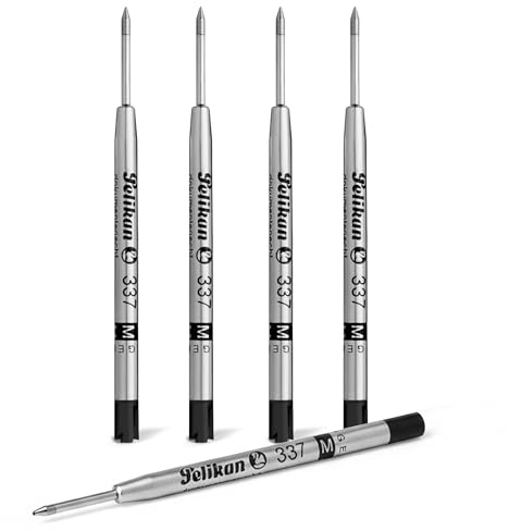 Pelikan Kugelschreibermine 337 M Schwarz, 5er Pack, Großraum Ersatzmine, dokumentenecht ISO 12757-2, Medium Spitze, kompatibel mit Pelikan Kugelschreibern