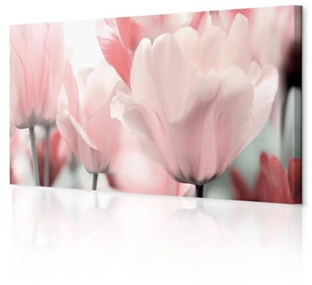 decomonkey Wandbilder Blumen 150x50 cm XXL 1 Teilig Leinwandbilder Wanddeko | Strukturleinwand, Holzkeilrahmen, Bild auf Leinwand, Kunstdruck, Wohnzimmer, Wanddekoration, Tulpen