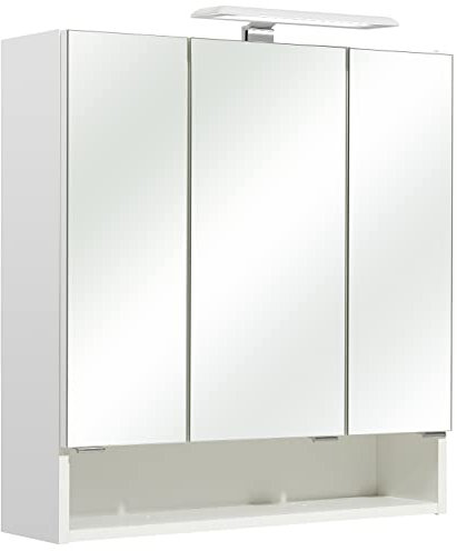 Pelipal Badezimmer-Spiegelschrank Quickset 953 in Weiß mit LED-Beleuchtung, 65 cm breit | Badschrank mit Spiegel, 3 Türen, 1 offenes Fach und 3 Einlegeböden