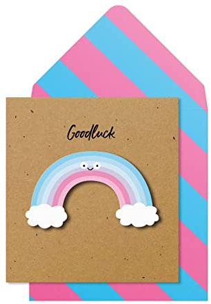 Tache Motivierende 3D-Grußkarte Good Luck in Regenbogenfarben, hochwertig, handgefertigt, FSC®-zertifiziert, mit Umschlag, für Ihn, Kollegen, Ehefrau, Ehemann, Schwester, Bruder, Tochter, Sohn,