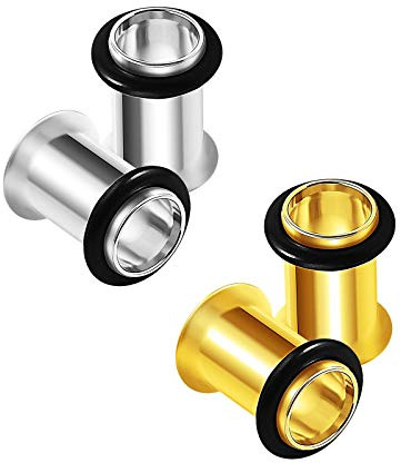 KJM FASHION 4 Stk Single Flared Tunnel Piercing Schmuck Weitere Größen, Edelstahl, keine Angabe