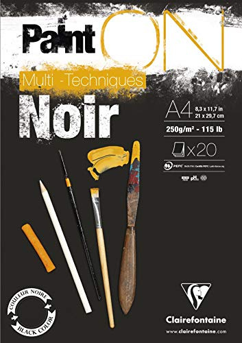 Clairefontaine 975162C Paquet PaintON Multi-techniques - 10 Feuilles Papier Dessin Multi-techniques au Grain Légèrement Rugeux - Noir - 50x65 cm 250g