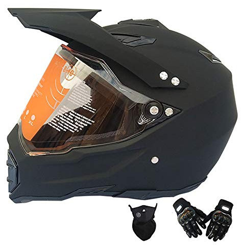 MRDEAR Casque Motocross Adulte avec Visiere Gants Masque, Casque Cross Integral Noir Mat Casque VTT Homme Set de Casque Moto pour Velo Quad Enduro ATV Downhill Scooter,XXL