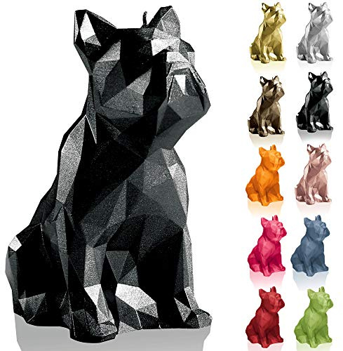 Candellana Kerze Bulldogge Low Poly Schwarz Metallisch | Handgemacht in der EU, 13 x 7,5 x 15 cm, 5903104879433
