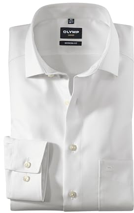 OLYMP Herren Oberhemd Langarm Level Five - Jersey Hemd, Atmungsaktives Gewebe, NY Kent Kragen, Extra Dünn - Hemden Herren - Weiss 00