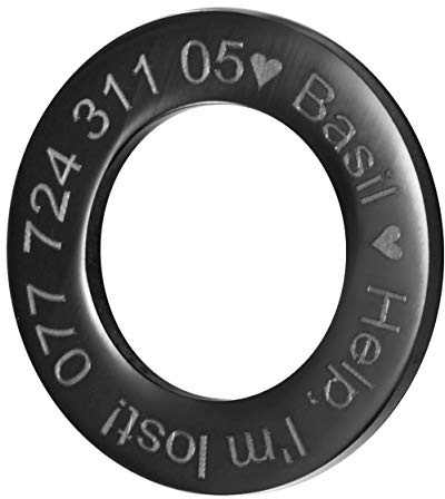 LYL Hundemarke für aus Edelstahl mit tiefer Gravur vorne und hinten， Ringform (schwarz, M)
